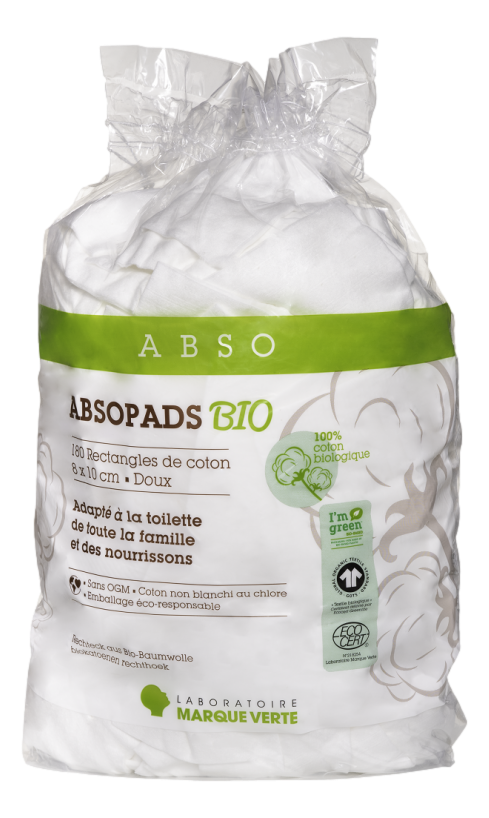 ABSOPADS BIO RECTANGLE COTON Pour nettoyer en douceur la peau de toute la famille